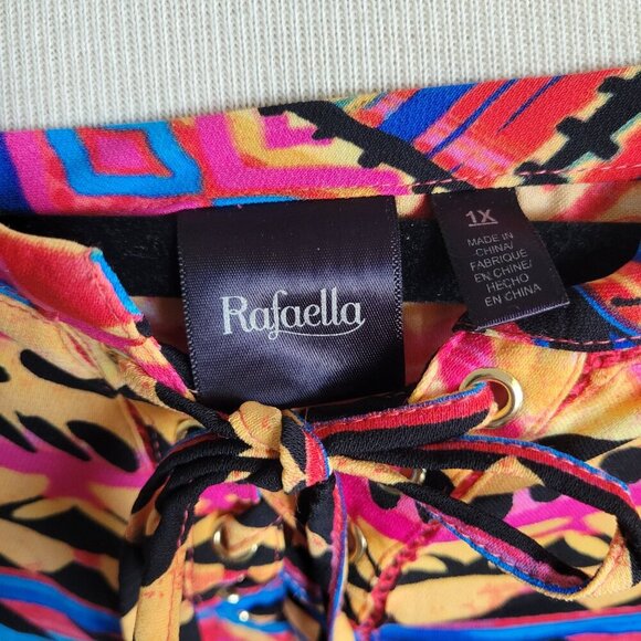 Rafaella Striped Tribal Caftan Tunic Top Sunset Serenade (Size: 1X) - Picture 5 of 12